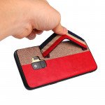 Wholesale Galaxy S9 Striped Hand Strap Grip Holder PU Leather Case (Red)